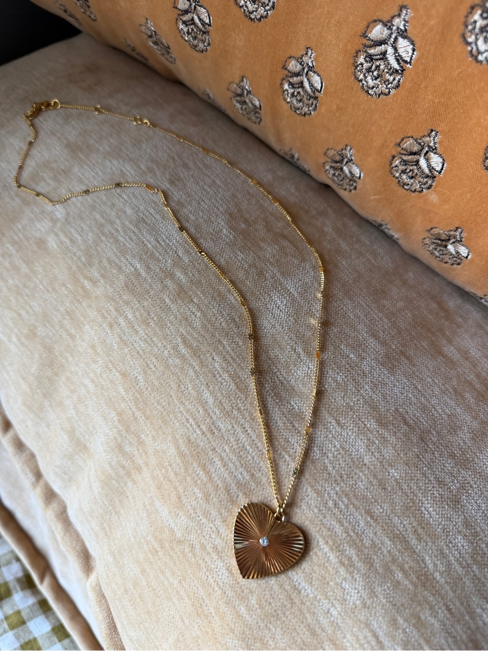 Madewell Gold Tone Sunburst Heart Pendant Necklace | Crystal Accent